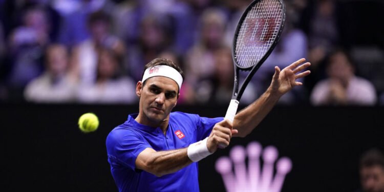 Roger Federer showcases trademark shot as he returns to court at the Laver Cup
