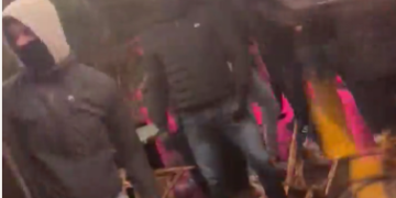 Moment brawl erupts between Newcastle & PSG fans in front of ‘families with kids’ before Champions League clash