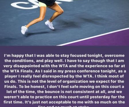 Sabalenka Slams WTA Finals, Feels Unsafe Moving On Court; Vondrousova Says Event Is A Disappointment
