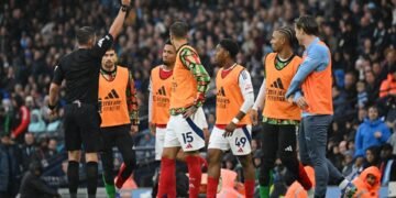 New footage shows exactly why Myles Lewis-Skelly, 17, picked up yellow card half-an-hour BEFORE making Arsenal debut