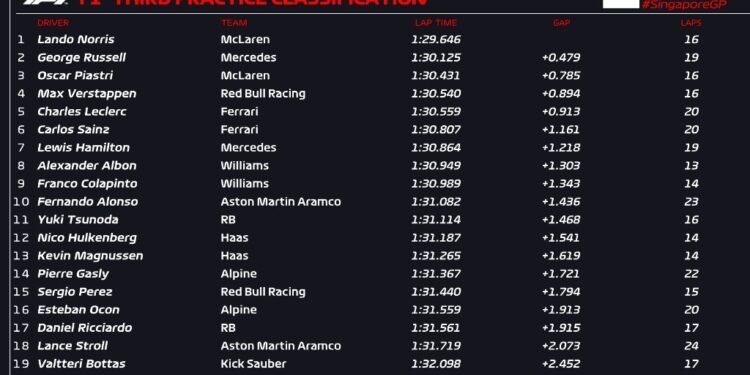 Norris sets blistering pace in FP3 red-flagged by a lizard