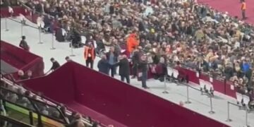 West Ham fans filmed walking out after 34 minutes as they fall 4-0 down to Arsenal in wild first half of football