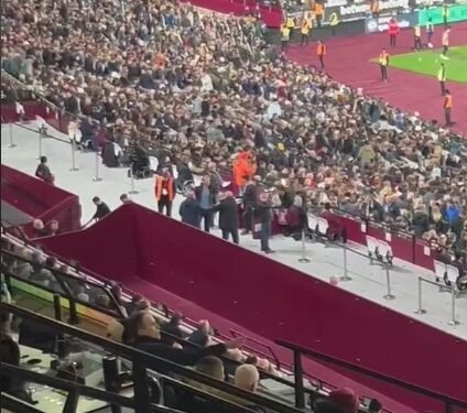 West Ham fans filmed walking out after 34 minutes as they fall 4-0 down to Arsenal in wild first half of football