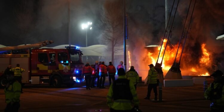 Van catches fire outside of Etihad as emergency services rush to scene hours before Man City’s Champions League clash