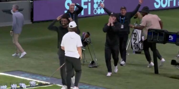 Tommy Fleetwood just hit the wildest (unofficial) shot in TGL history