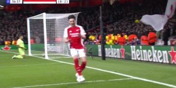 Declan Rice ‘cancels’ his celebration just seconds after scoring in Arsenal’s draw with PSV